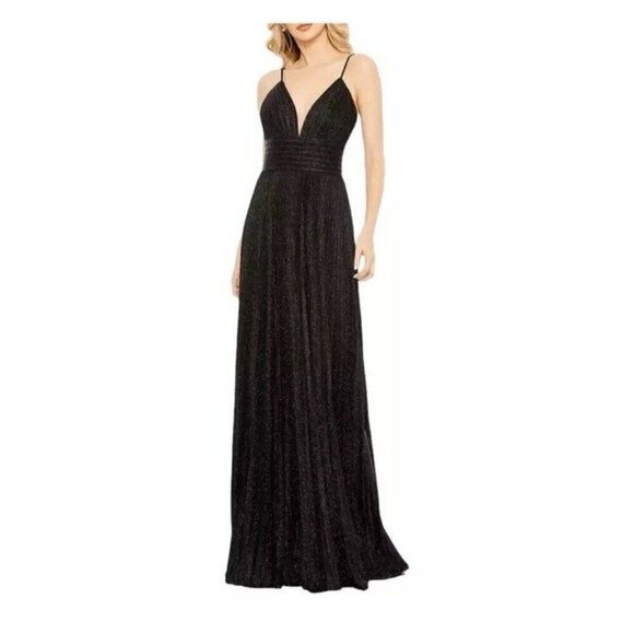 Mac Duggal Size 4 Black Shimmer Pleated V-neck Formal Long Gown Dress 30725 New - Picture 5 of 12